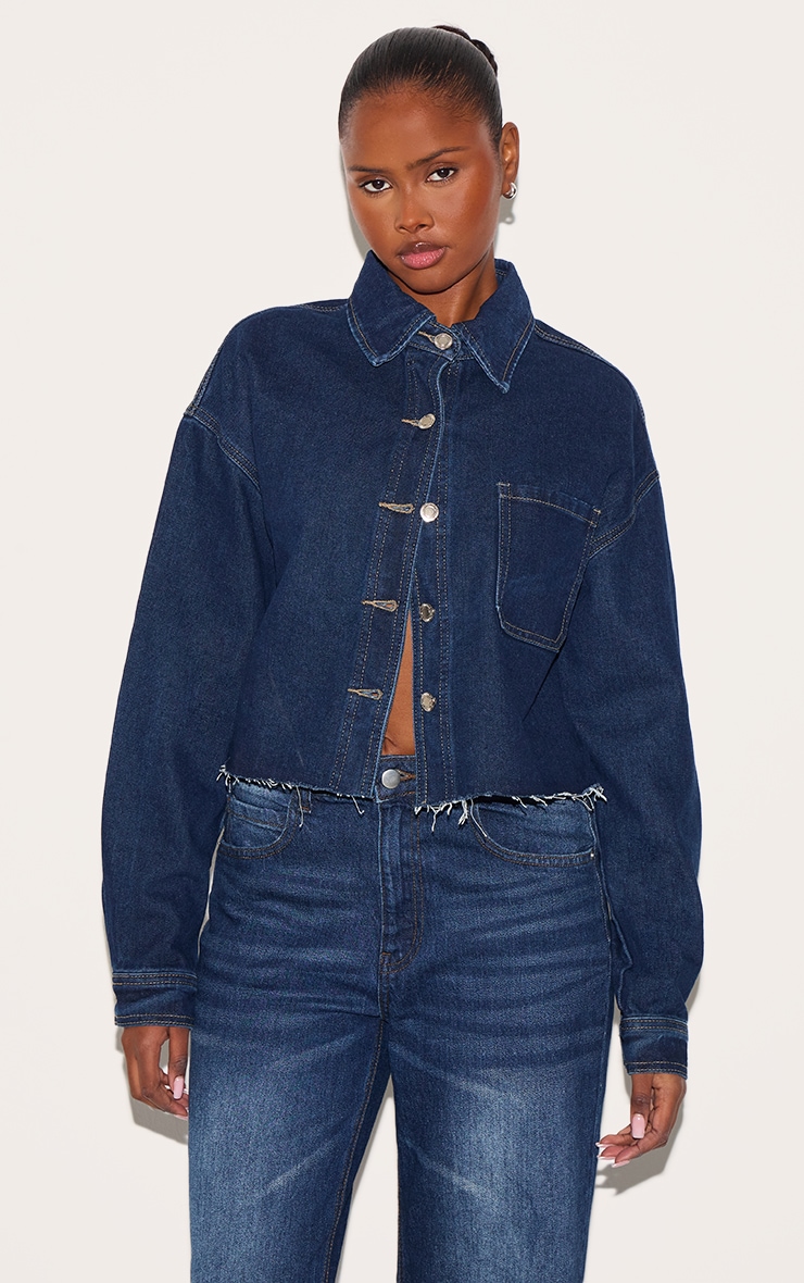 Indigo Raw Hem Cropped Jeans T-shirt